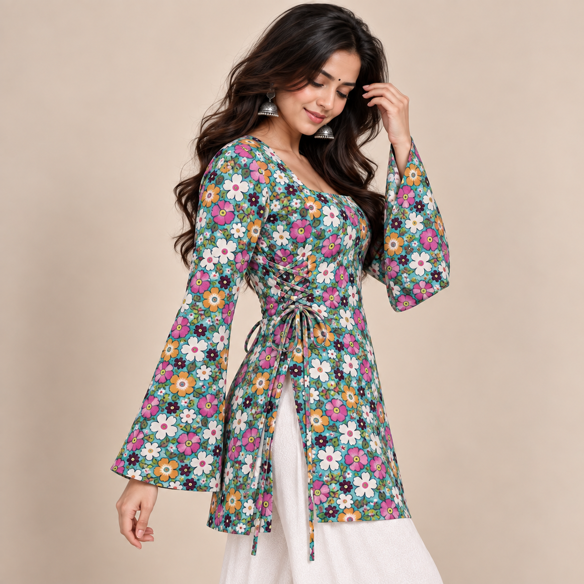 Floral Bloom- Side Corset Kurti