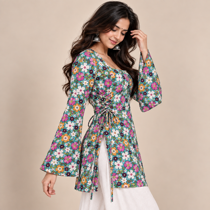 Floral Bloom- Side Corset Kurti