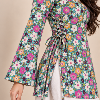 Floral Bloom- Side Corset Kurti
