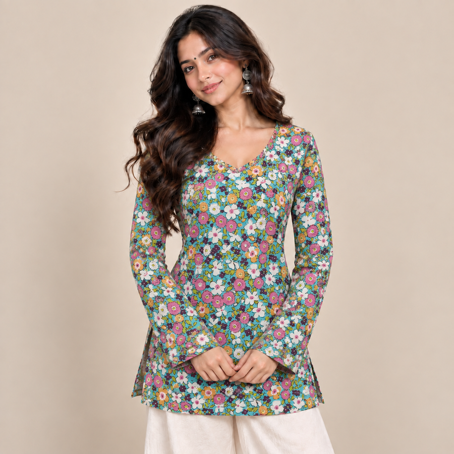 Floral Bloom- Straight Sleeve Kurti