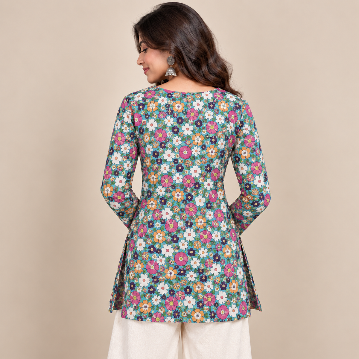 Floral Bloom- Boat Neck Kurti
