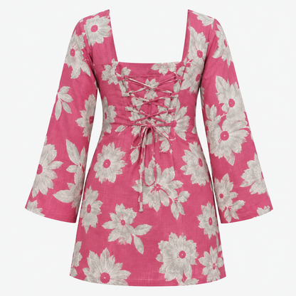 Pink Floral- Corset Back Kurti