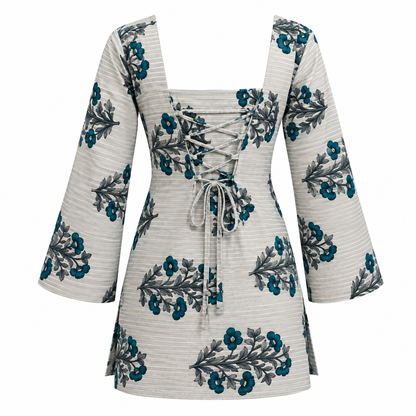 Teal Botanical- Corset Back Kurti
