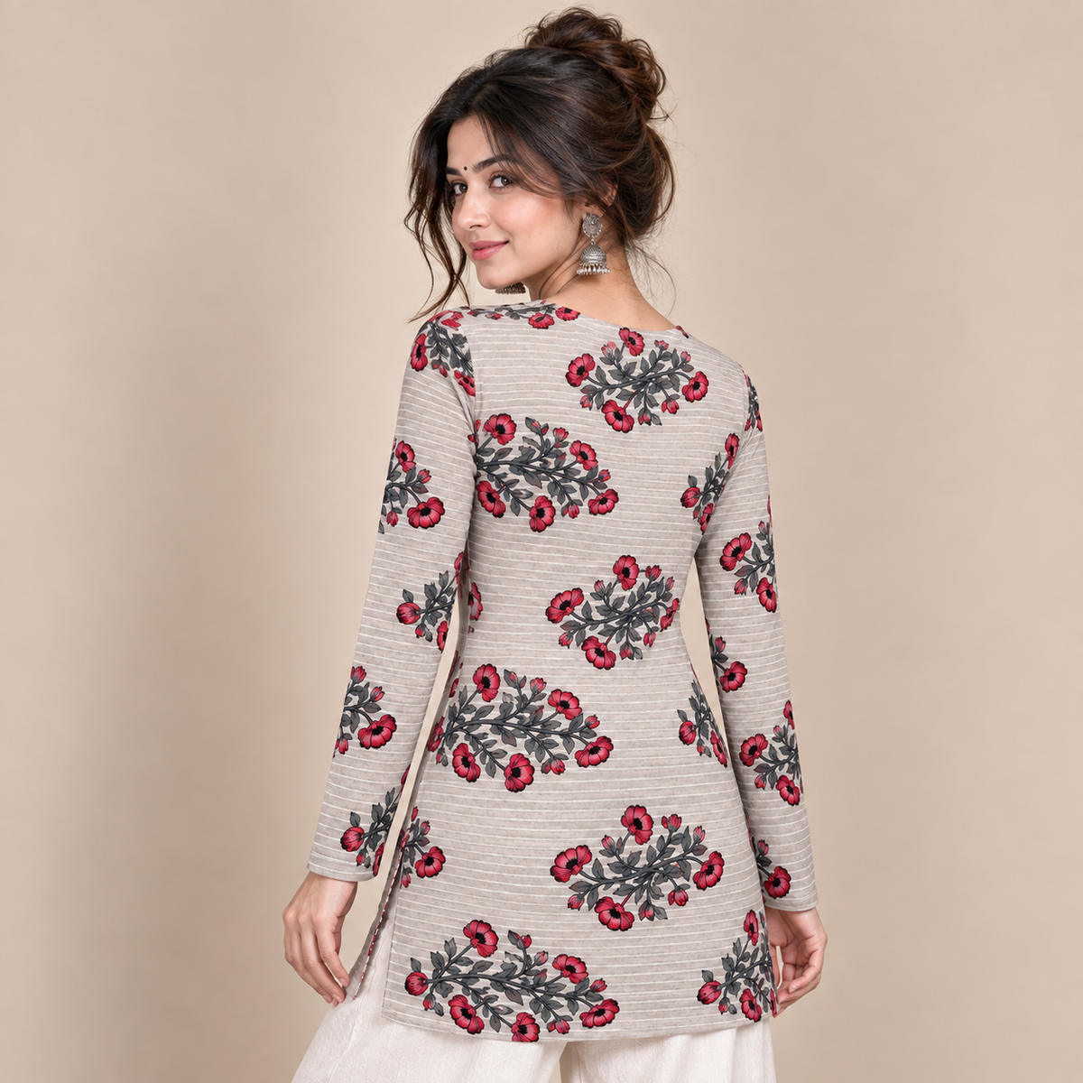 Floral Branch Print- Straight Sleeve Kurti
