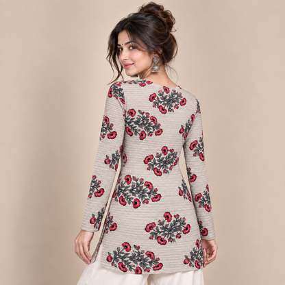 Floral Branch Print- Straight Sleeve Kurti
