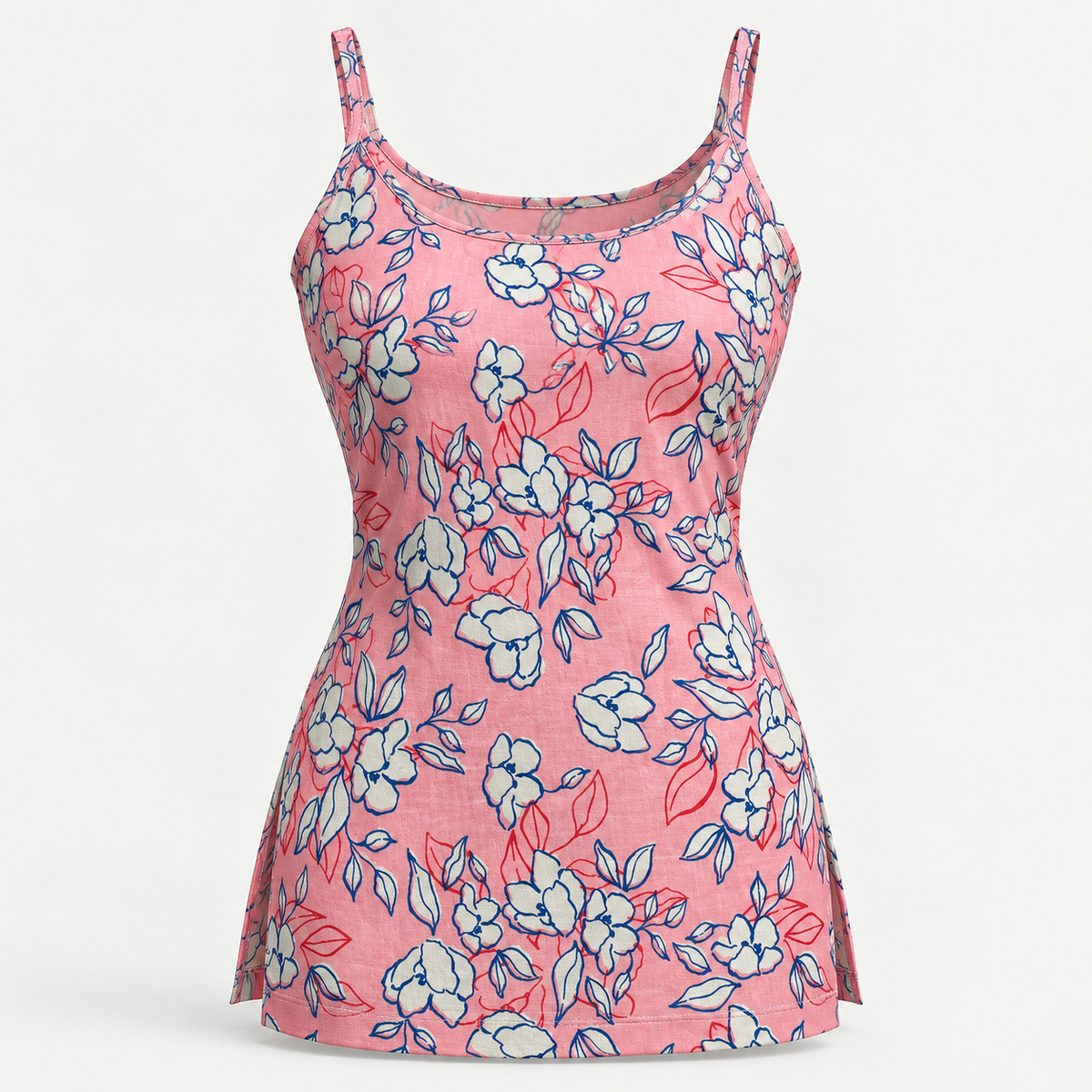 Coral Floral Print- Sleeveless Kurti