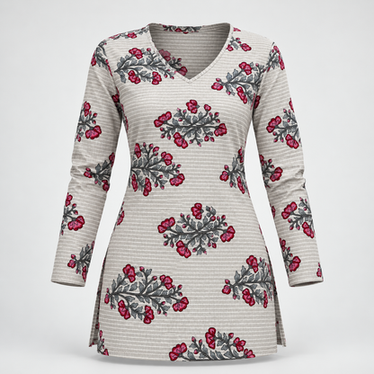 Floral Branch Print- Straight Sleeve Kurti