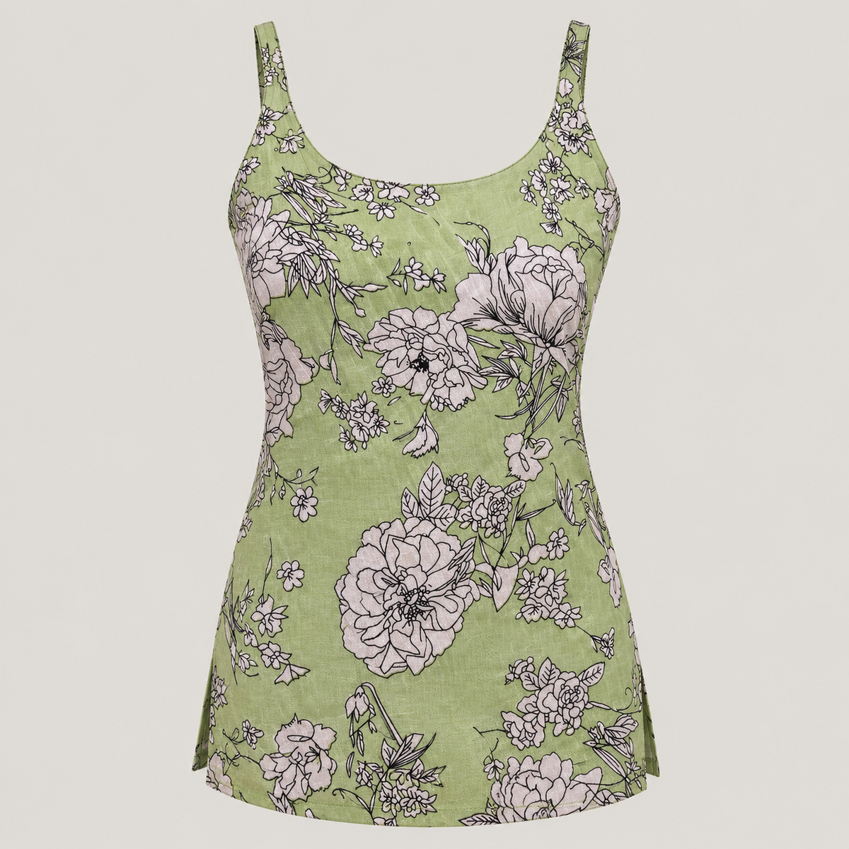 Sage Floral Print- Sleeveless Kurti