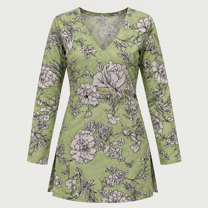 Sage Floral Print- Straight Sleeve Kurti