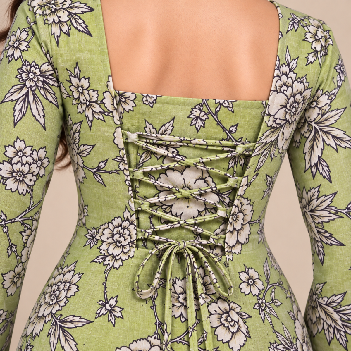 Sage Floral Print- Corset Back Kurti