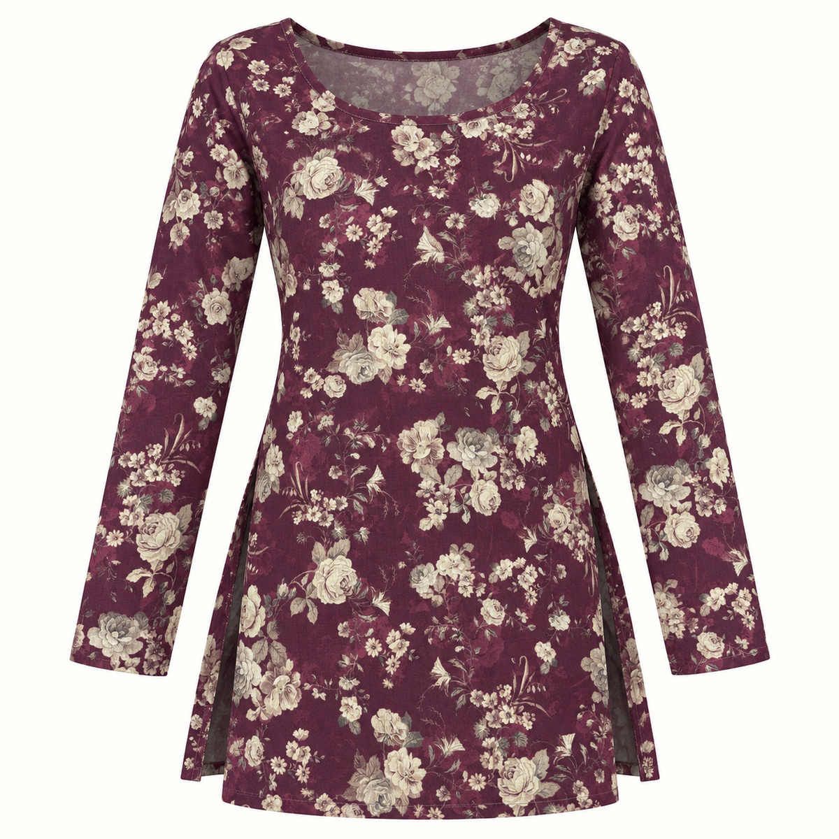 Maroon Floral- Boat Neck Kurti