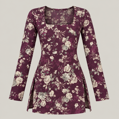 Maroon Floral- Square Neck Kurti