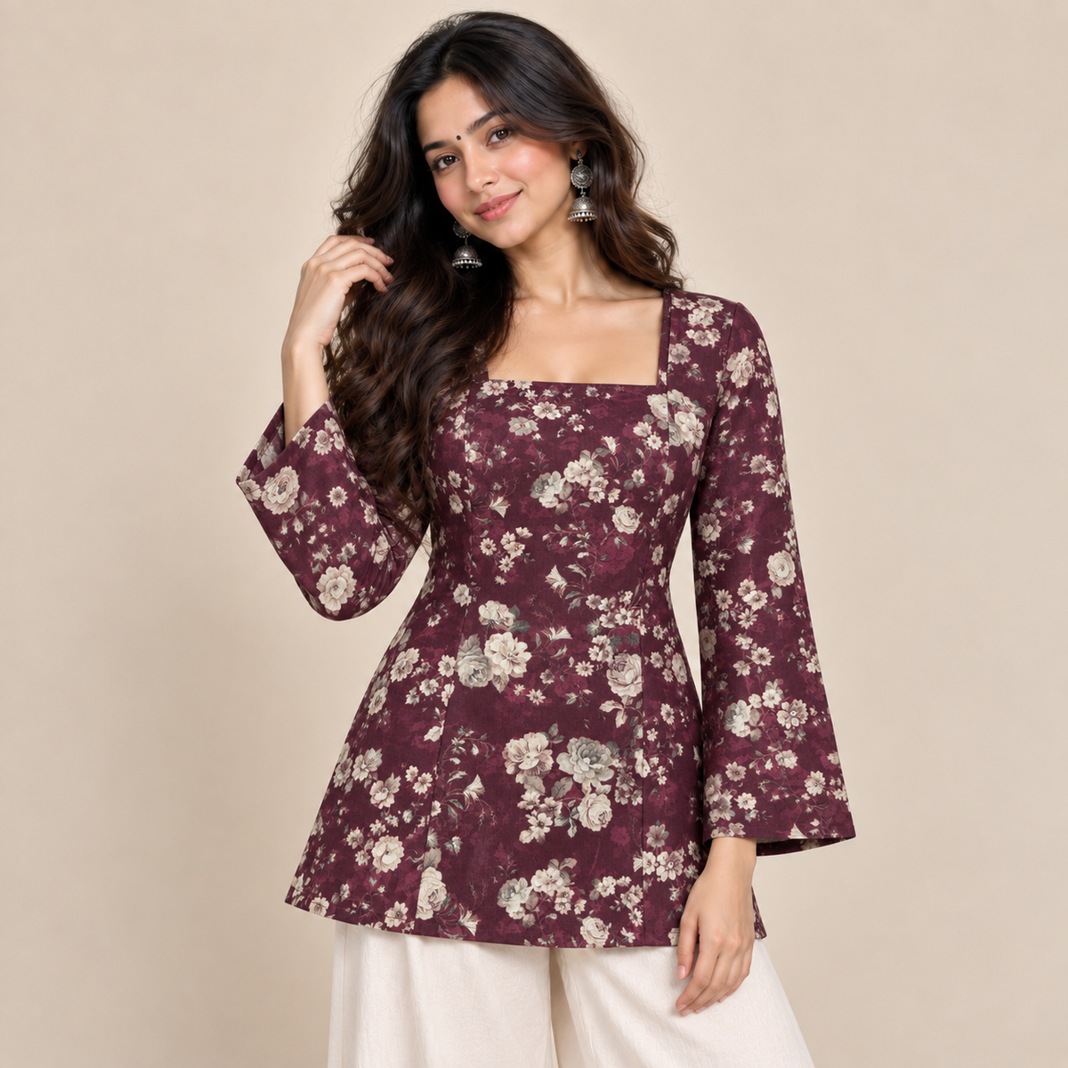 Maroon Floral- Corset Back Kurti