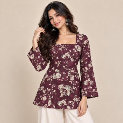 Maroon Floral- Corset Back Kurti