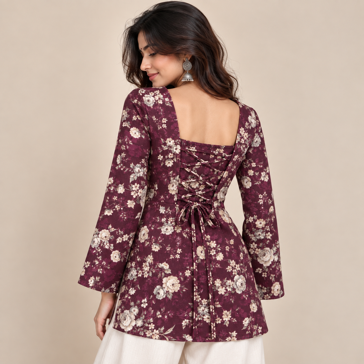 Maroon Floral- Corset Back Kurti
