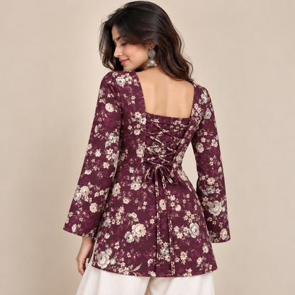 Maroon Floral- Corset Back Kurti
