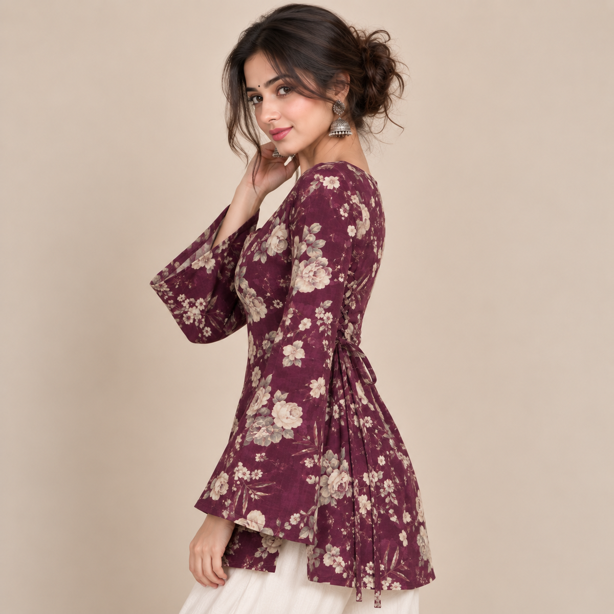 Maroon Floral- Side Corset Kurti