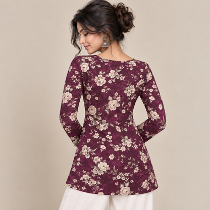 Maroon Floral- Square Neck Kurti