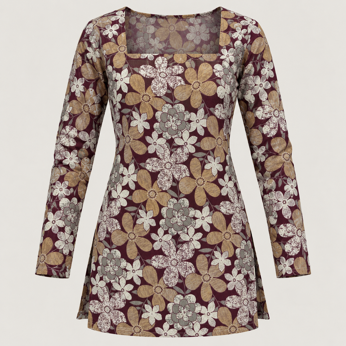 Burgundy Floral- Square Neck Kurti