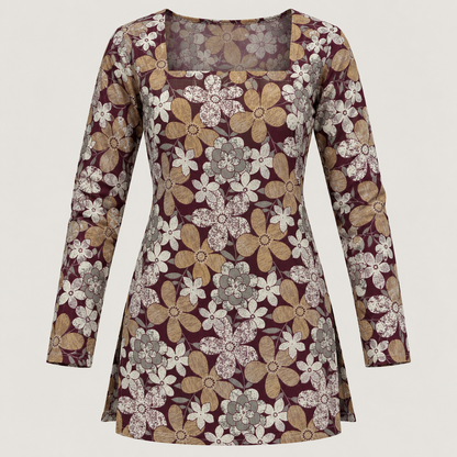 Burgundy Floral- Square Neck Kurti