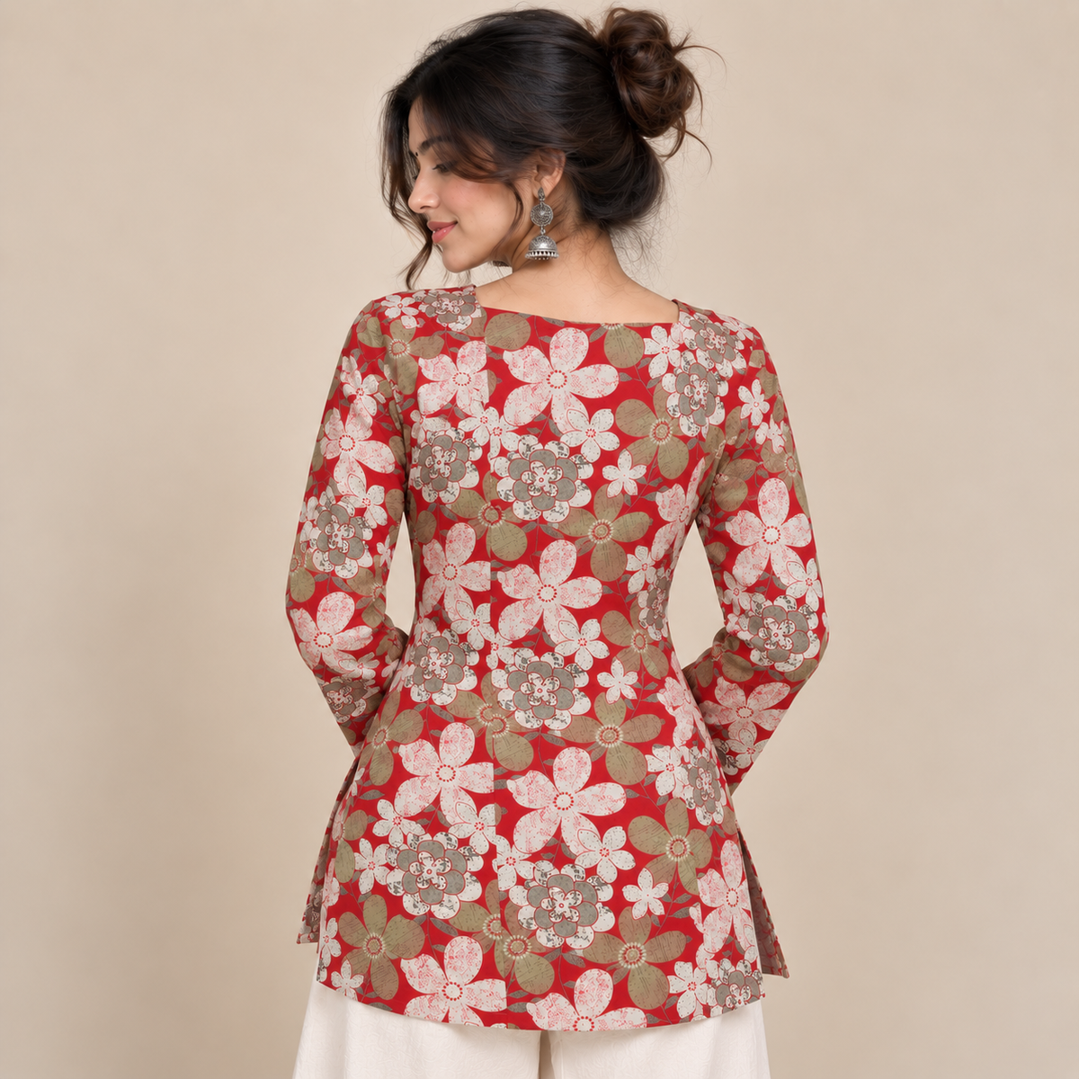 Floral Red- Square Neck Kurti