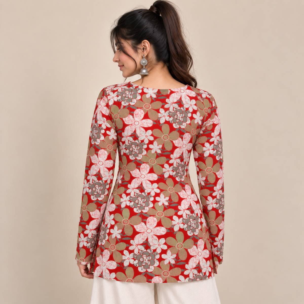 Floral Red- Straight Sleeve Kurti