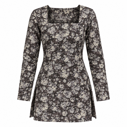 Dark Floral- Square Neck Kurti