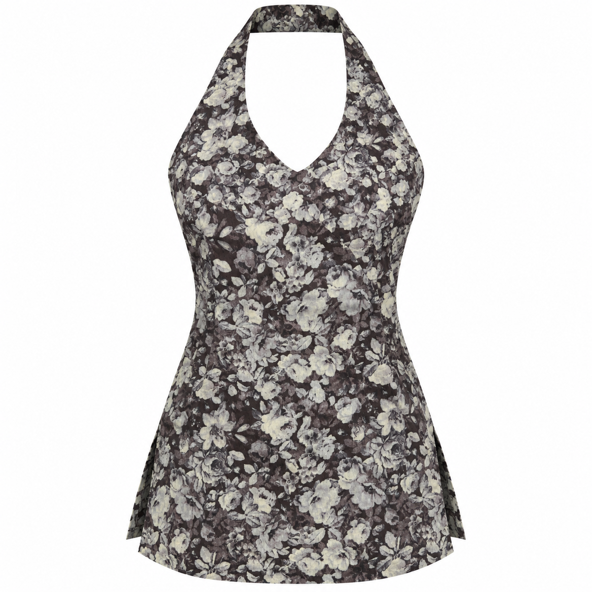 Dark Floral- Halter Neck Kurti