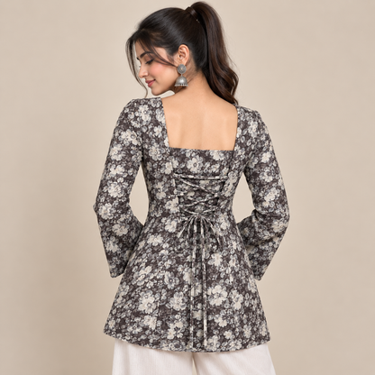 Dark Floral- Corset Back Kurti