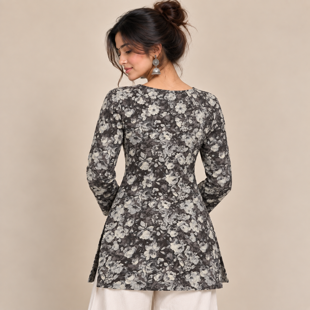 Dark Floral- Straight Sleeve Kurti