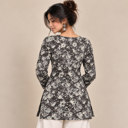 Dark Floral- Straight Sleeve Kurti