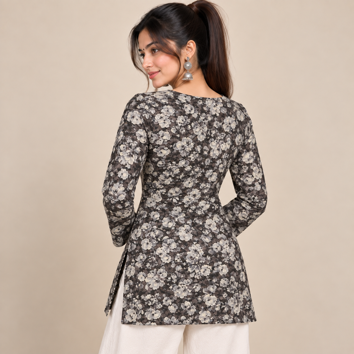 Dark Floral- Square Neck Kurti