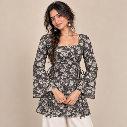 Dark Floral- Side Corset Kurti