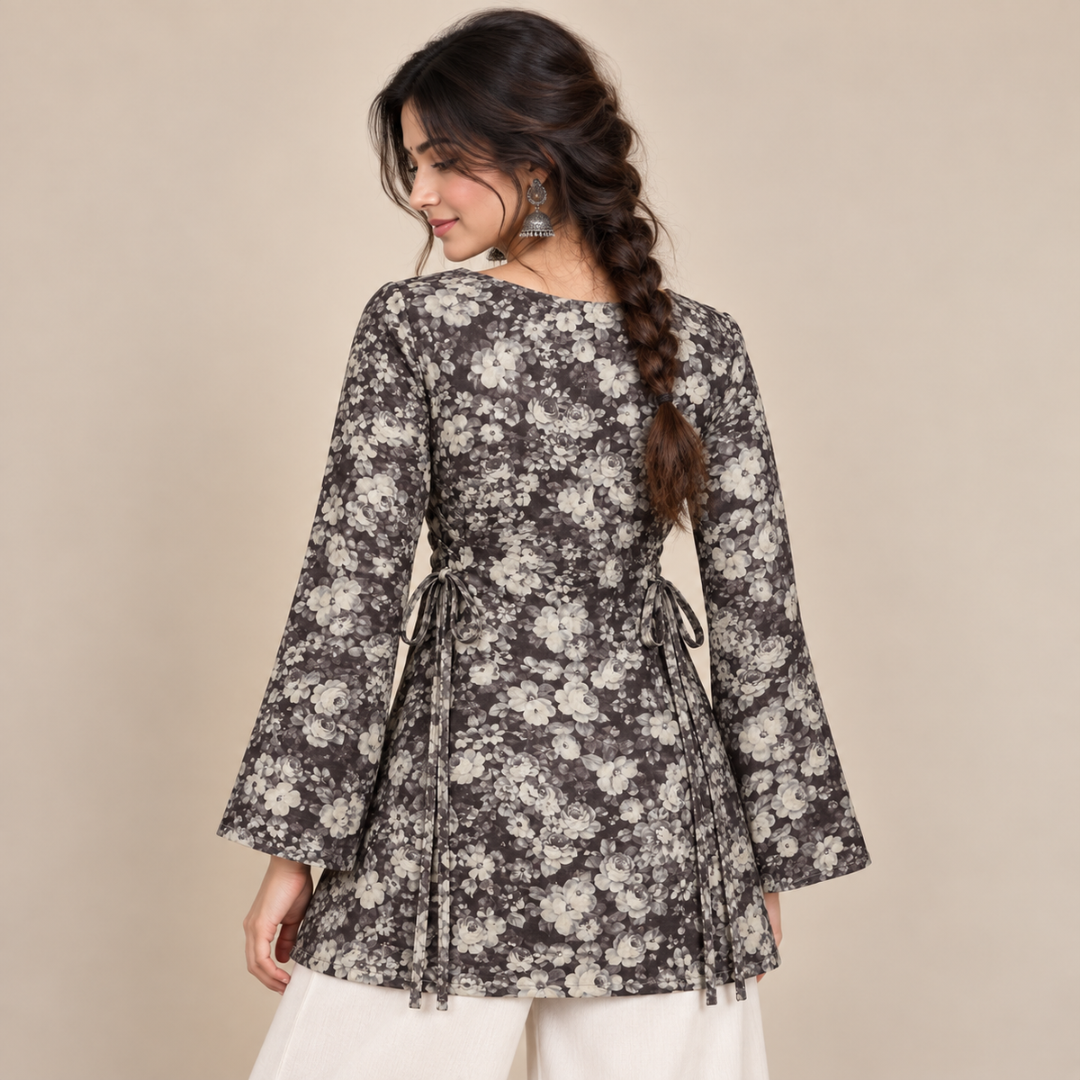 Dark Floral- Side Corset Kurti