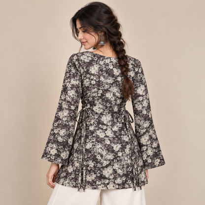 Dark Floral- Side Corset Kurti