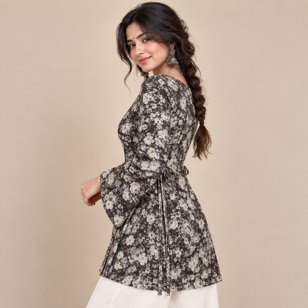 Dark Floral- Side Corset Kurti