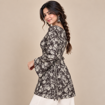 Dark Floral- Side Corset Kurti