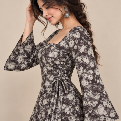 Dark Floral- Side Corset Kurti