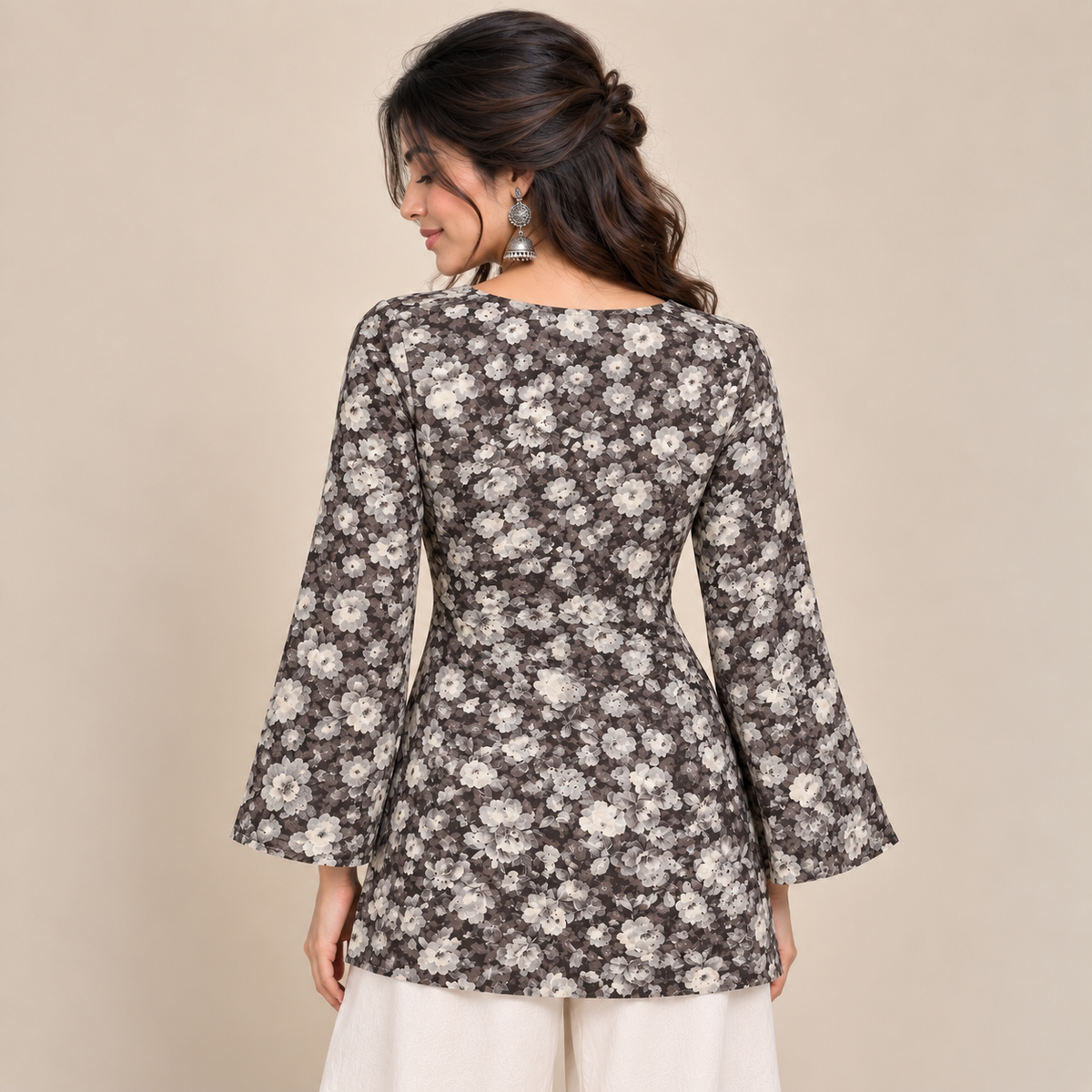 Dark Floral- Bell Sleeve Kurti
