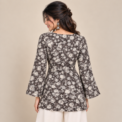 Dark Floral- Bell Sleeve Kurti