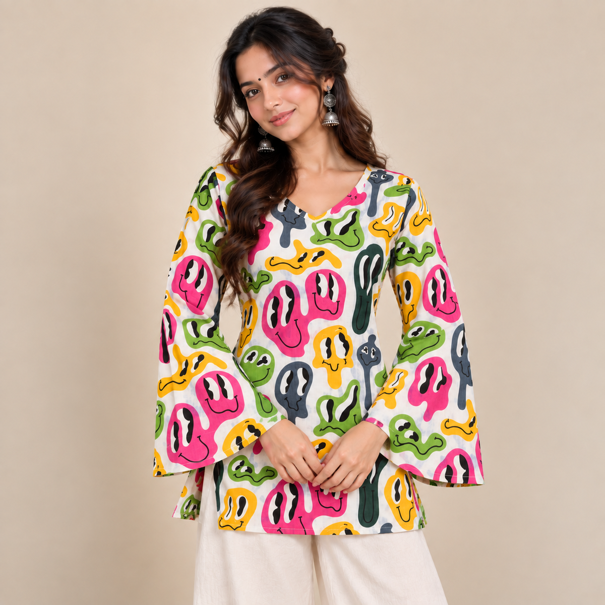 Pop Art Faces- Bell Sleeve Kurti