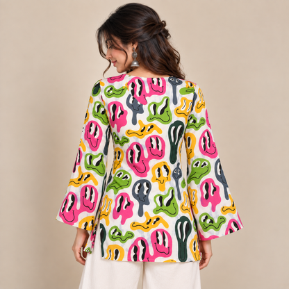 Pop Art Faces- Bell Sleeve Kurti