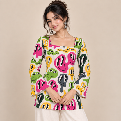 Pop Art Faces- Corset Back Kurti