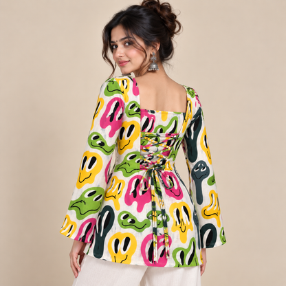 Pop Art Faces- Corset Back Kurti