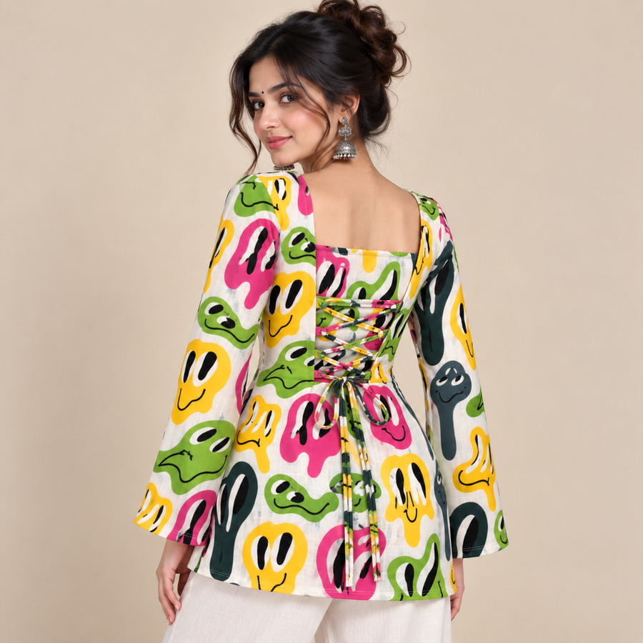 Pop Art Faces- Corset Back Kurti