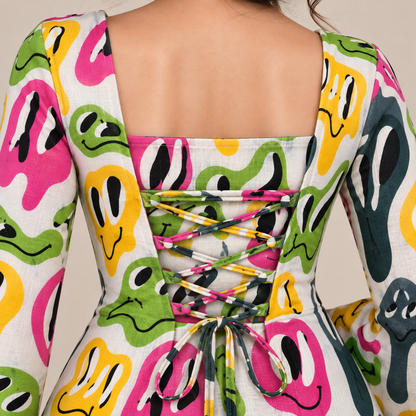 Pop Art Faces- Corset Back Kurti