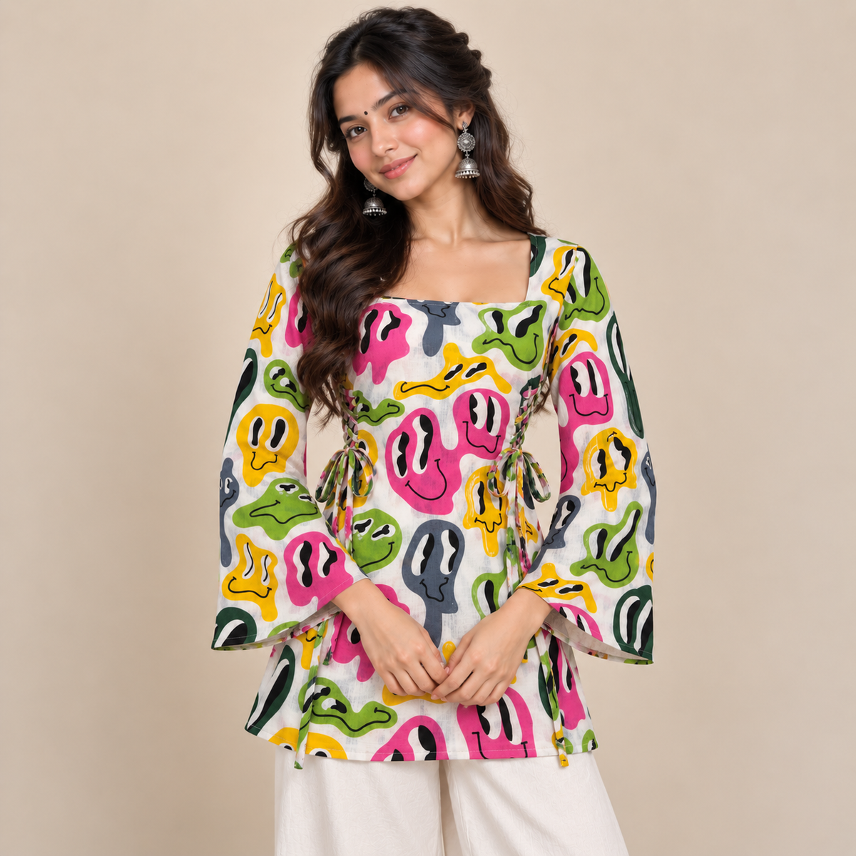 Pop Art Faces- Side Corset Kurti