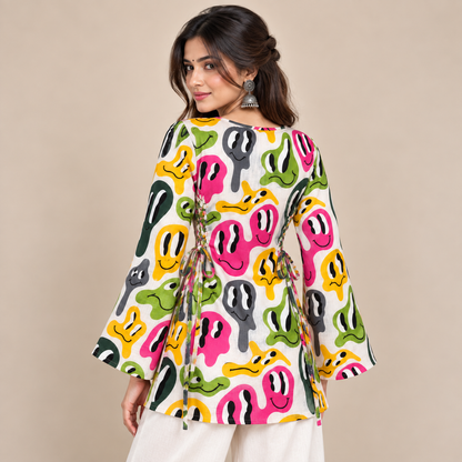 Pop Art Faces- Side Corset Kurti