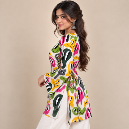 Pop Art Faces- Side Corset Kurti
