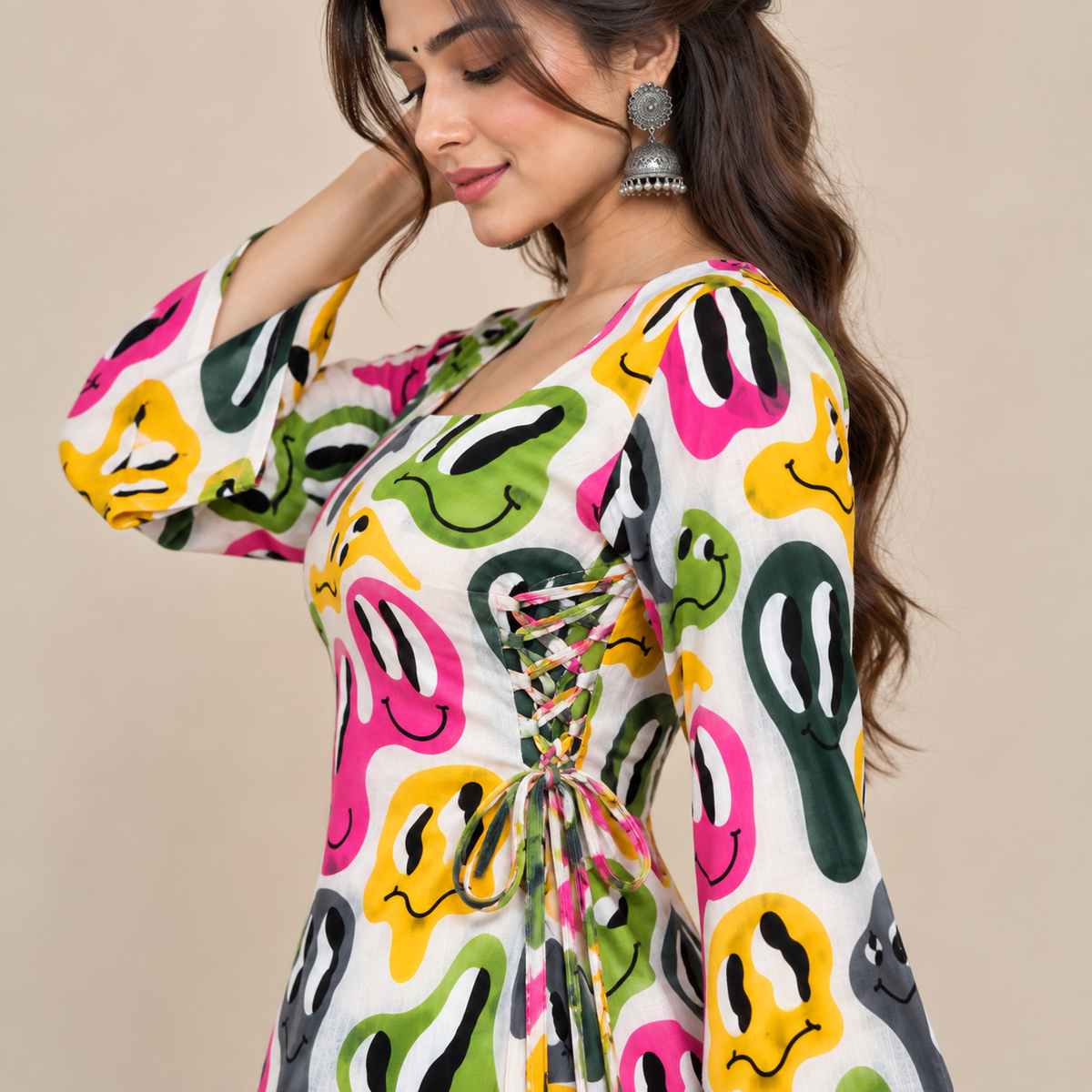 Pop Art Faces- Side Corset Kurti